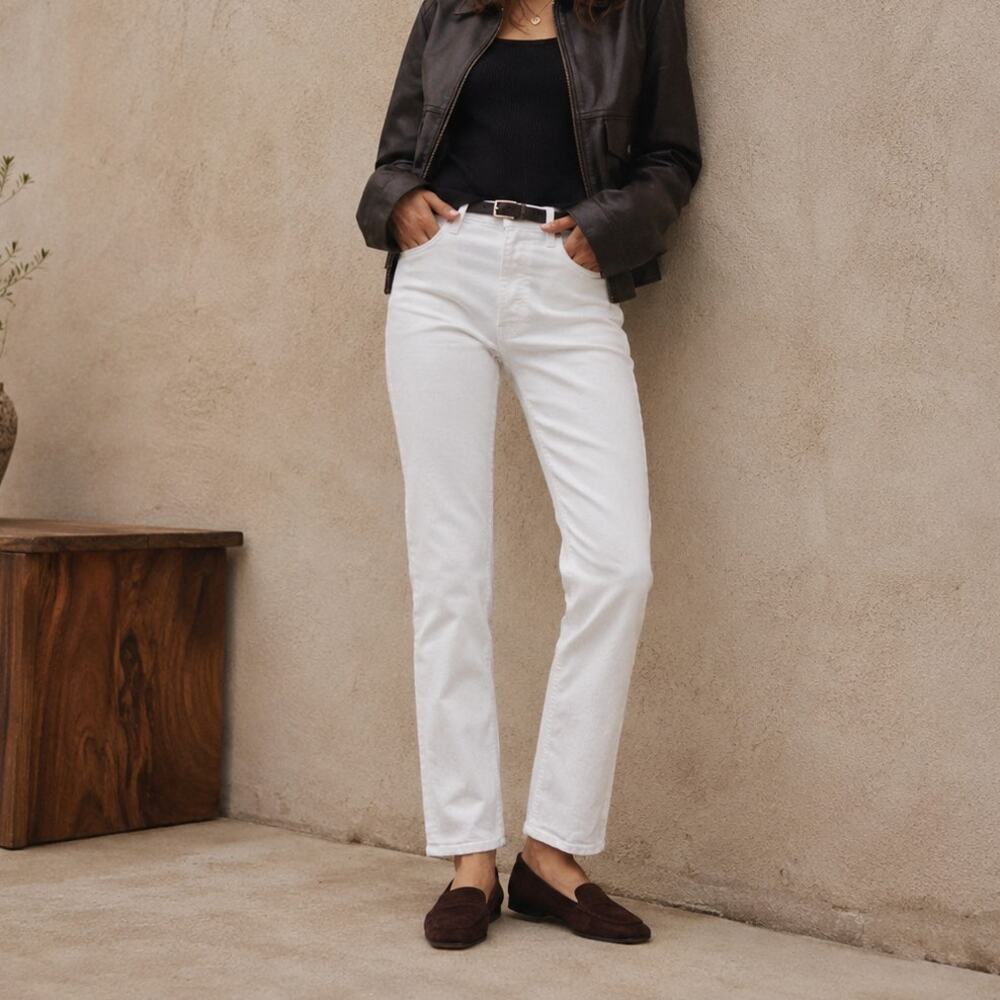 Mother The Tomcat Ankle Jeans Womens 26 Cream Puffs White Denim Straight Leg